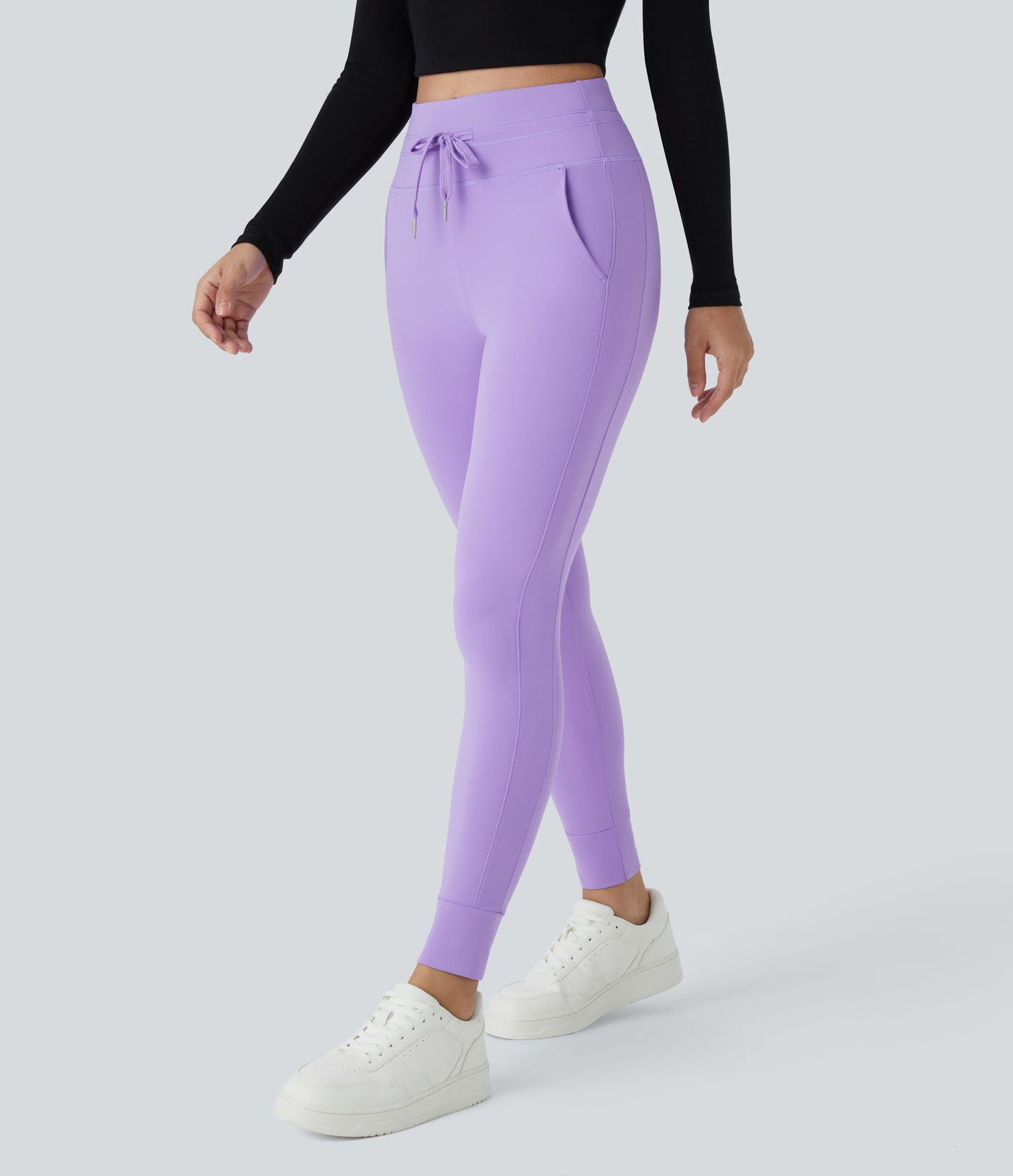 SoftlyZero™ Plush High Waisted Drawstring Pocket Plain Full Length Joggers