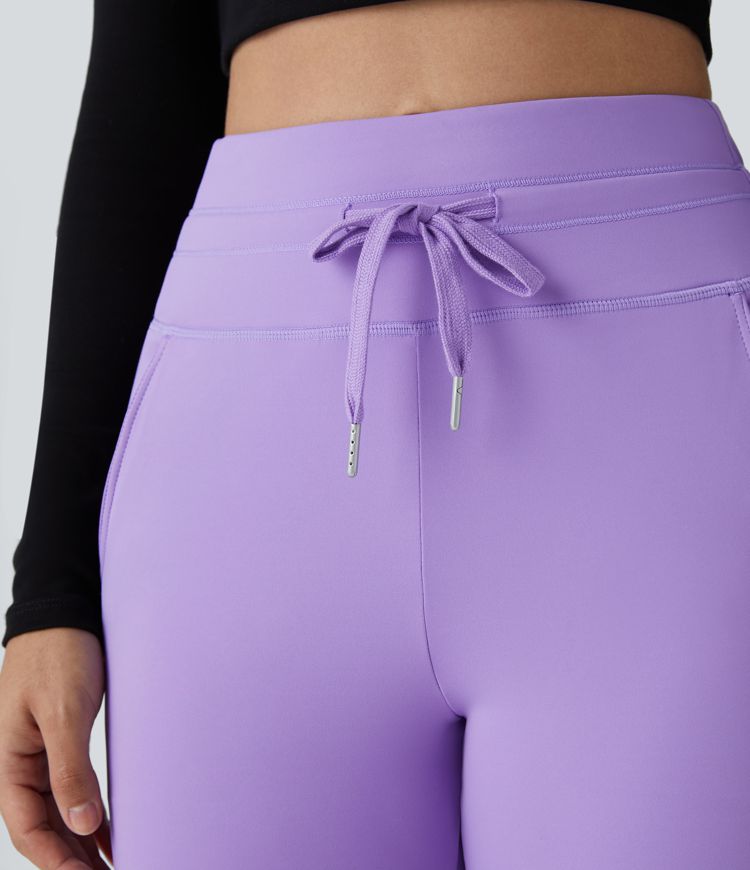 SoftlyZero™ Plush High Waisted Drawstring Pocket Plain Full Length Joggers