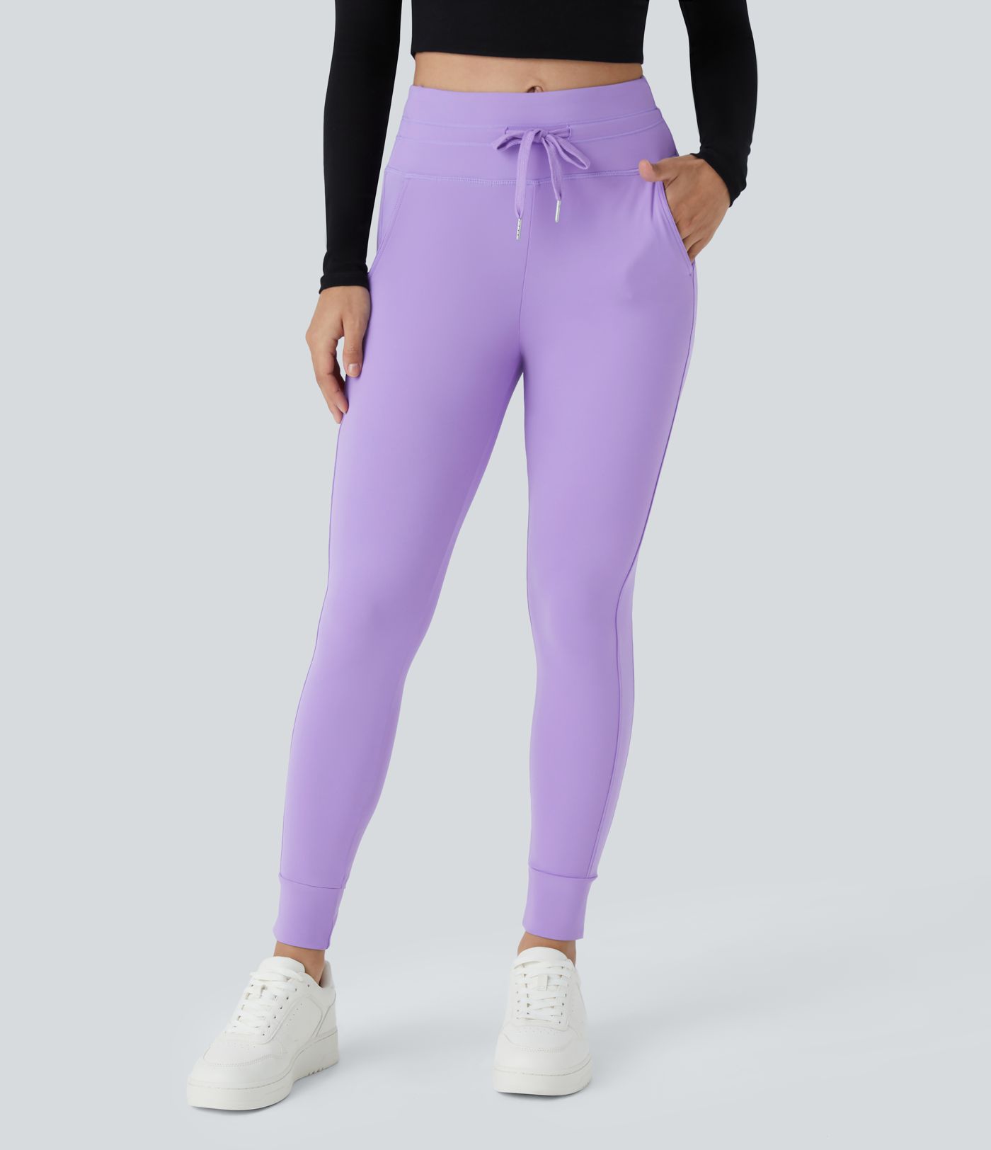 SoftlyZero™ Plush High Waisted Drawstring Pocket Plain Full Length Joggers