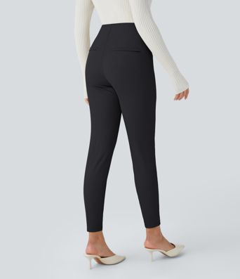 SoCinched Hohe Taille Bauchkontroll Hose mit dekorativer rückseitiger Reißverschlusstasche Fischgrätenmuster Arbeitsleggings