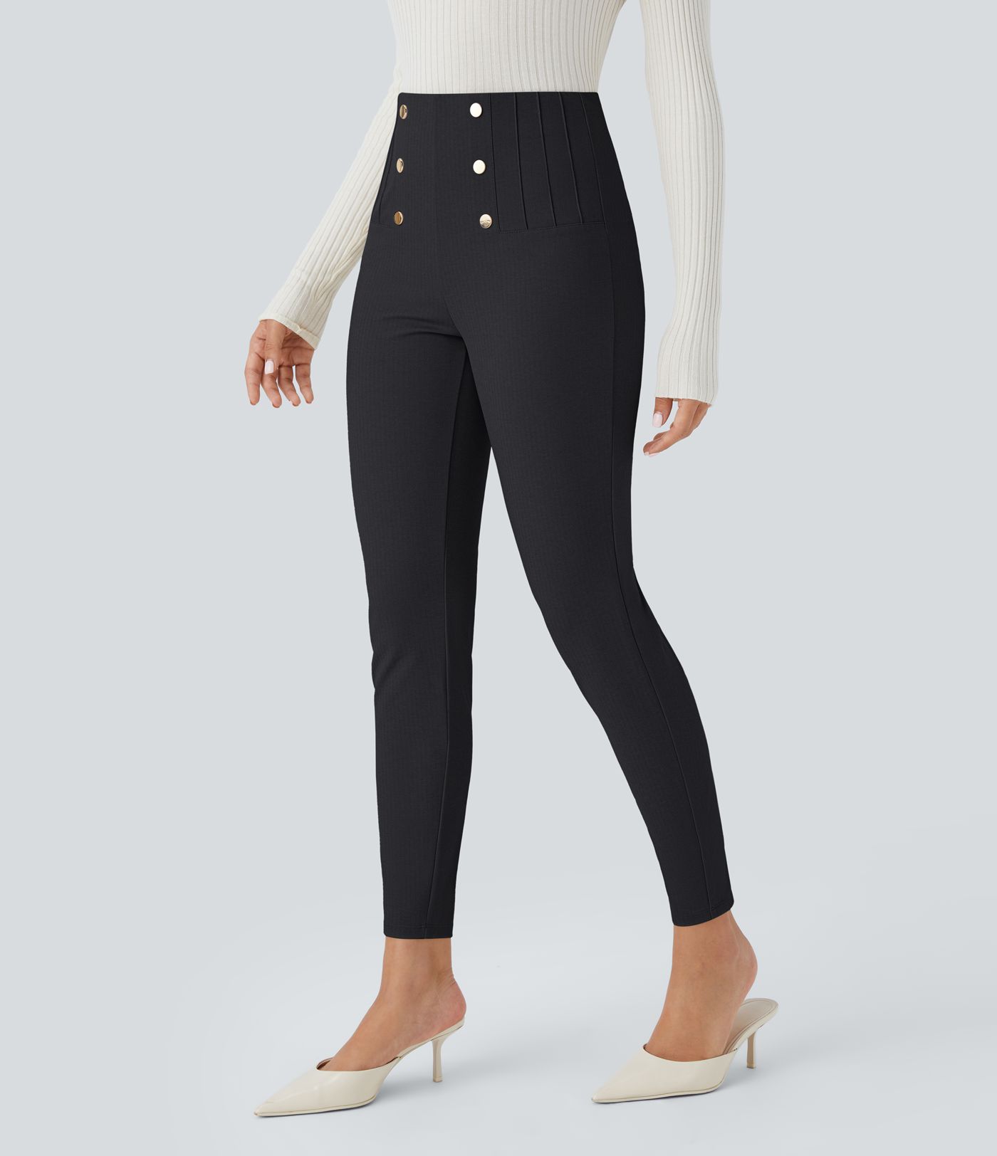 SoCinched Hohe Taille Bauchkontroll Hose mit dekorativer rückseitiger Reißverschlusstasche Fischgrätenmuster Arbeitsleggings