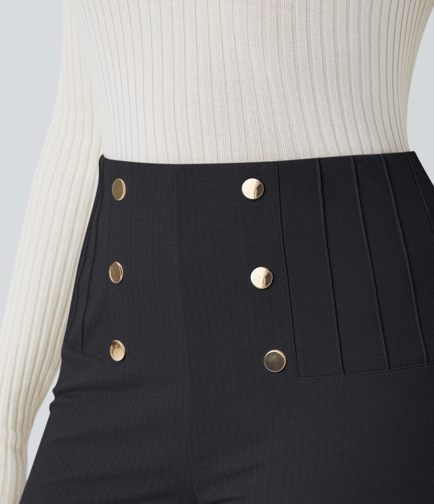 SoCinched Hohe Taille Bauchkontroll Hose mit dekorativer rückseitiger Reißverschlusstasche Fischgrätenmuster Arbeitsleggings