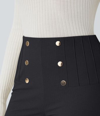 SoCinched Hohe Taille Bauchkontroll Hose mit dekorativer rückseitiger Reißverschlusstasche Fischgrätenmuster Arbeitsleggings