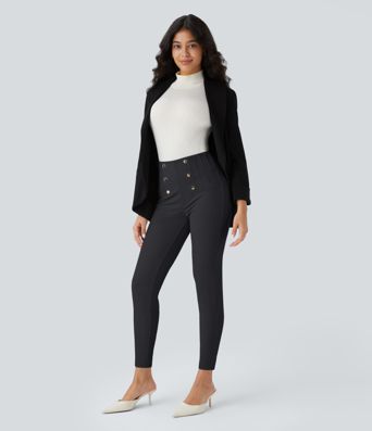 SoCinched Hohe Taille Bauchkontroll Hose mit dekorativer rückseitiger Reißverschlusstasche Fischgrätenmuster Arbeitsleggings