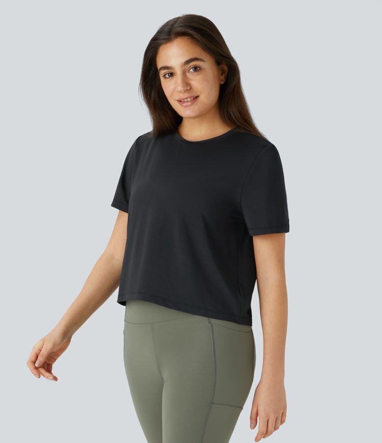 Round Neck Breathable Mesh Yoga Sports Top