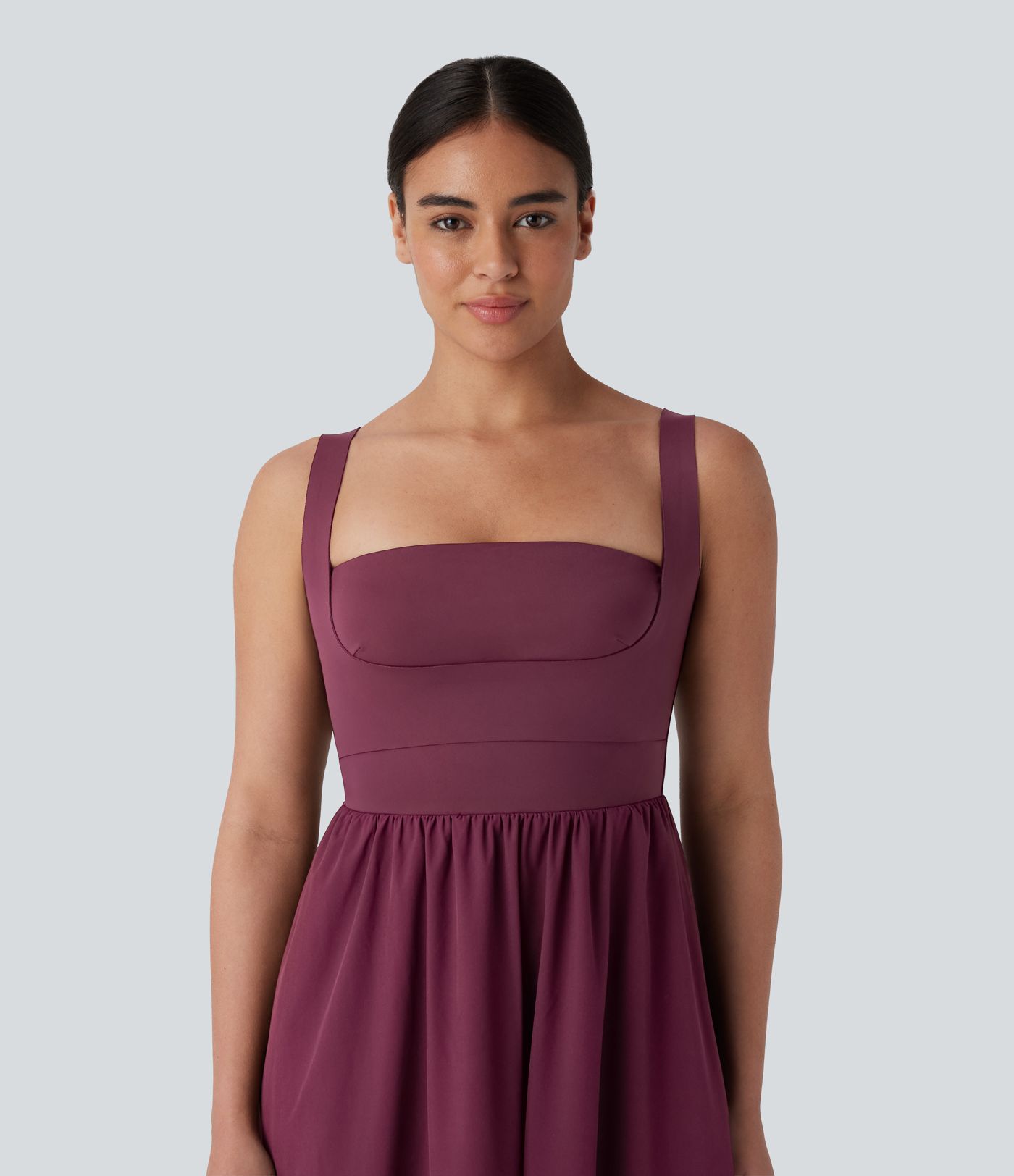 Breezeful™ Molded Cups Push Up Square Neck Pocket Flowy Maxi Quick Dry Casual Dress