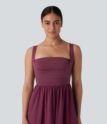 Breezeful™ Molded Cups Push Up Square Neck Pocket Flowy Maxi Quick Dry Casual Dress