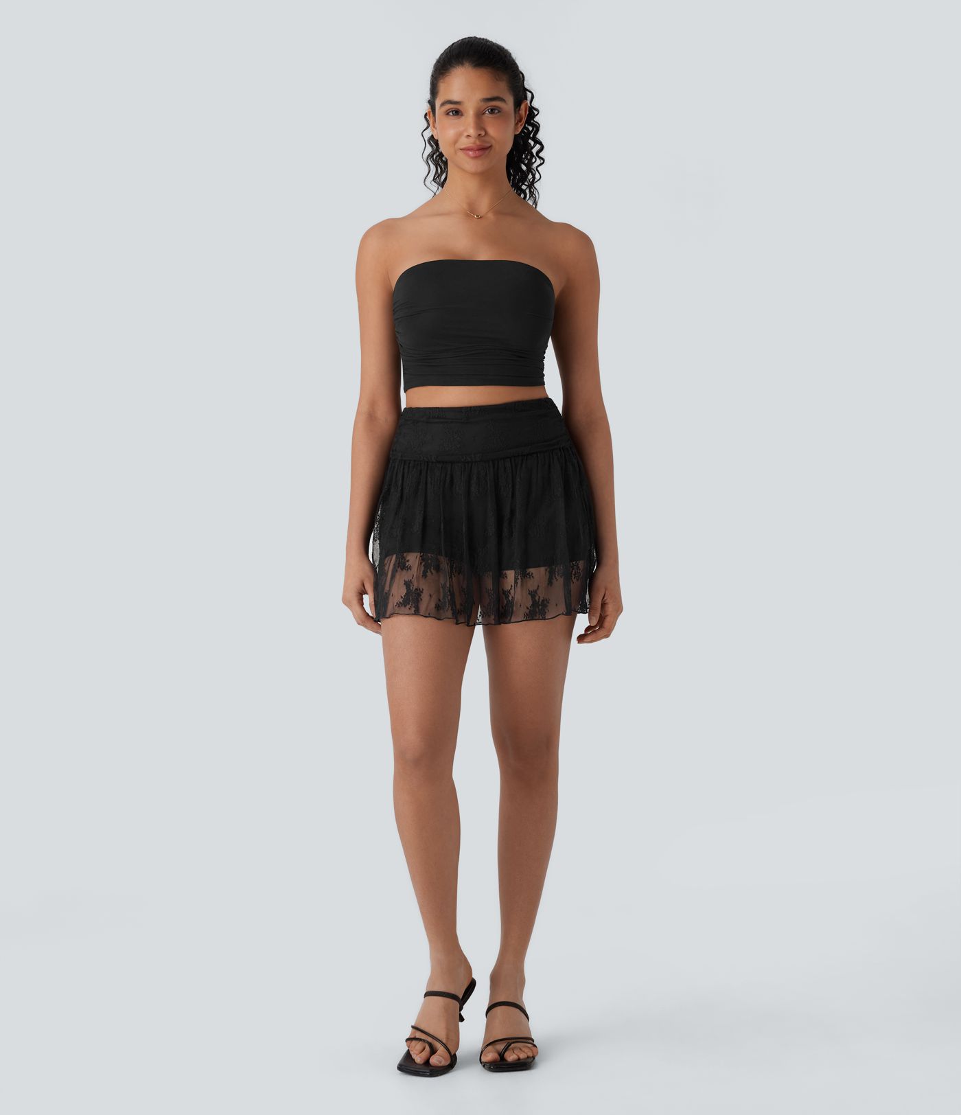 Mid High Waisted 2-in-1 Pocket Lace Mini Skirt