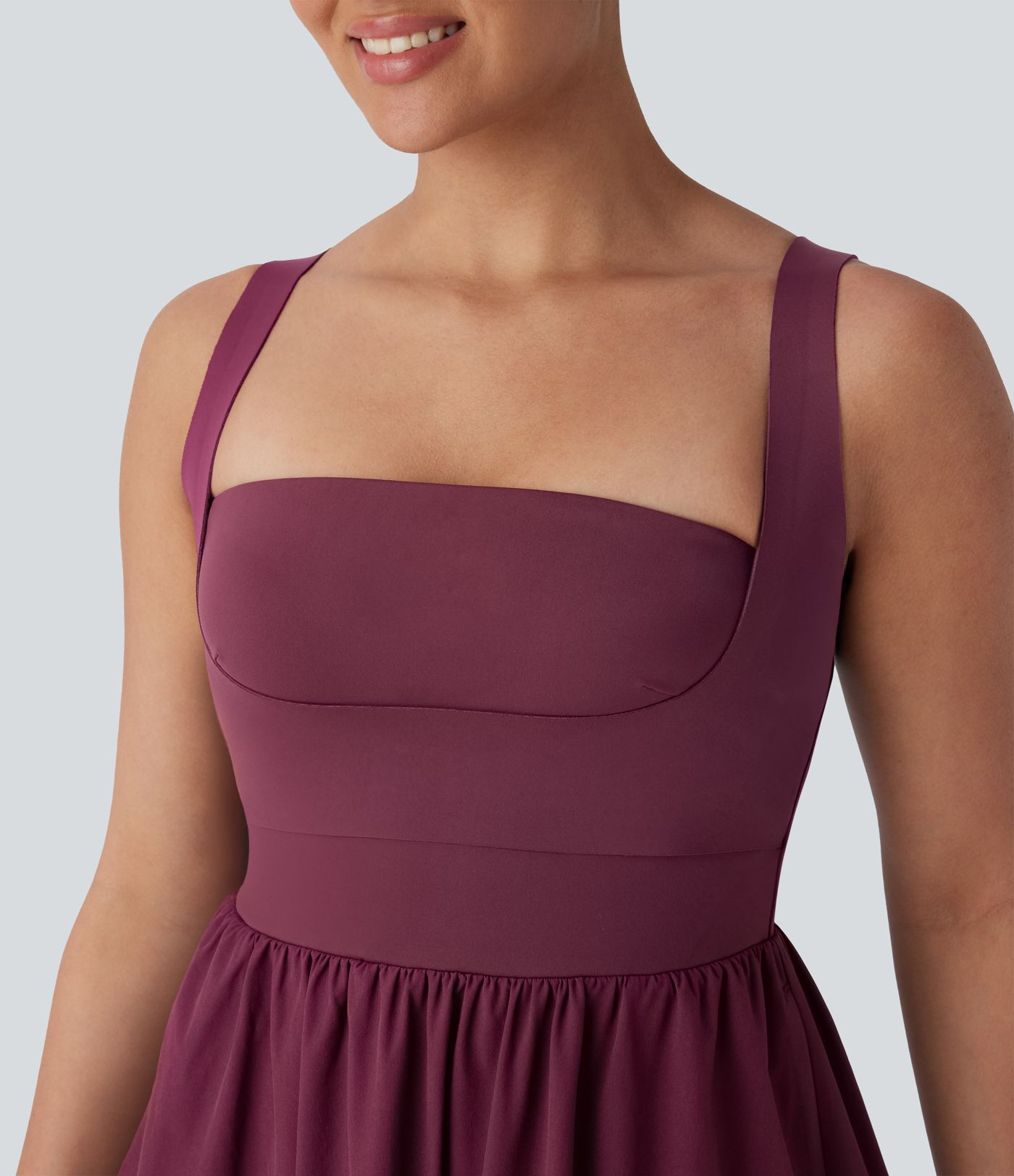 Breezeful™ Molded Cups Push Up Square Neck Pocket Flowy Maxi Quick Dry Casual Dress