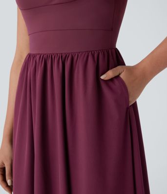 Breezeful™ Molded Cups Push Up Square Neck Pocket Flowy Maxi Quick Dry Casual Dress