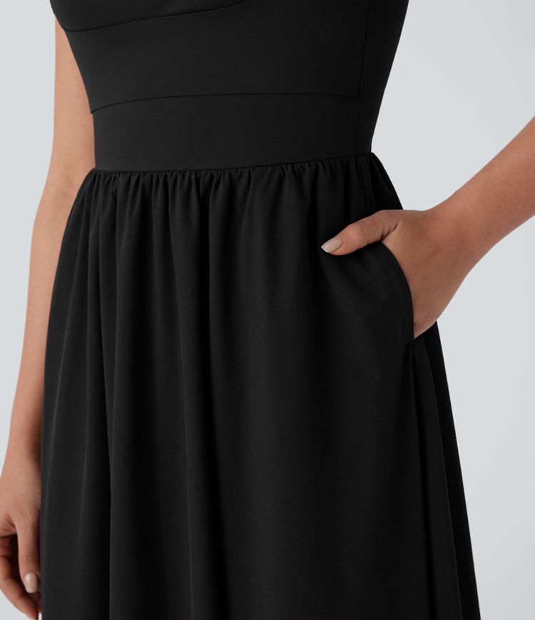 Breezeful™ - Fließendes Freizeit-Maxikleid mit quadratischen Ausschnitt, Seitentaschen und geformten Cups - Push Up