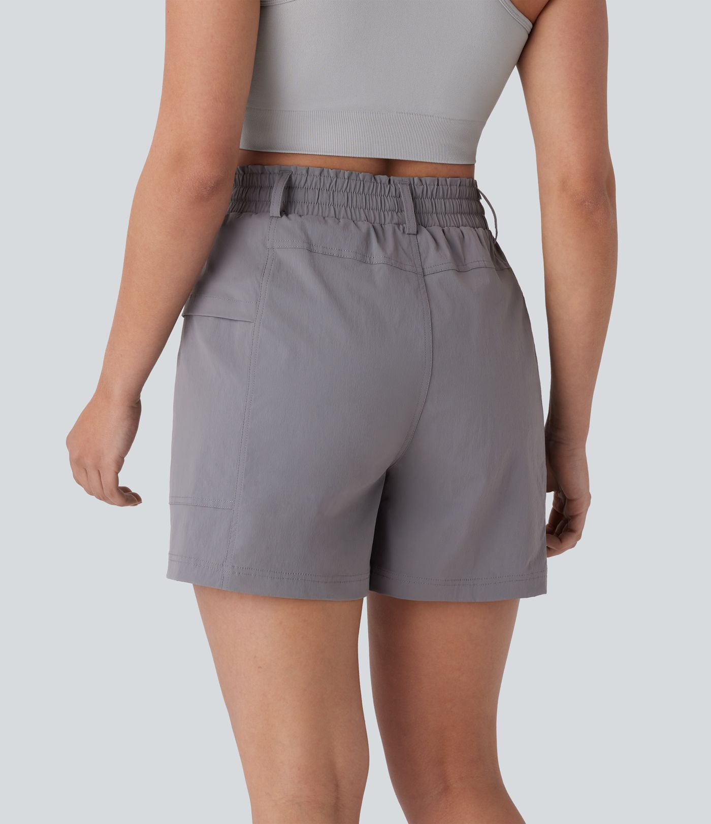 Frill High Waisted Drawstring Side Pocket Hiking Shorts 5''