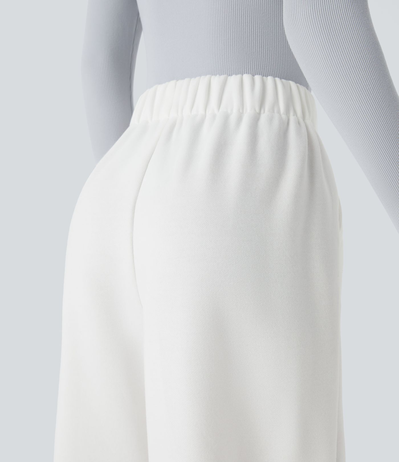 High Waisted Side Pocket Wide Leg Fleece Casual Pants