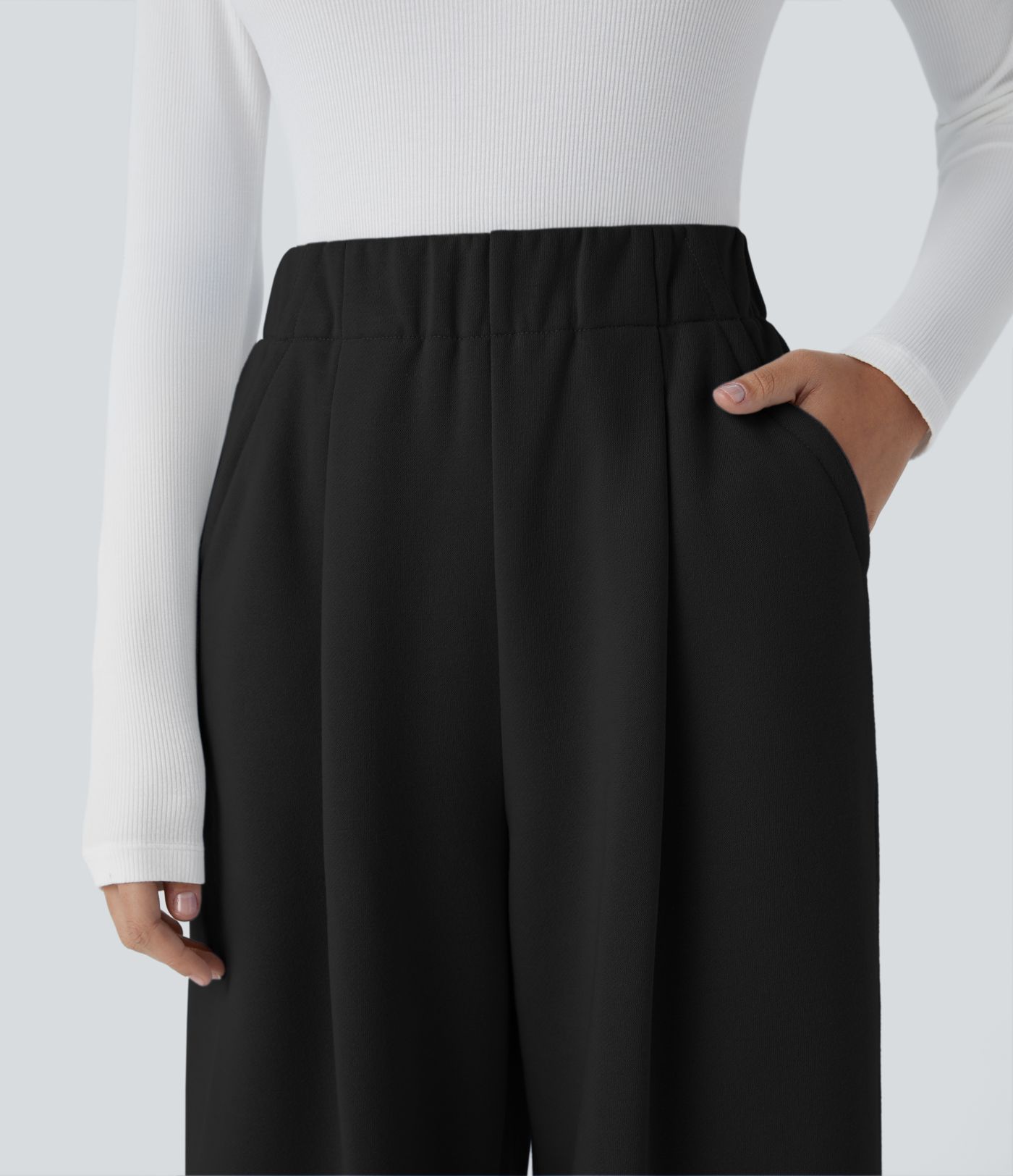 Pantalón polar tiro alto bolsillo lateral pierna ancha