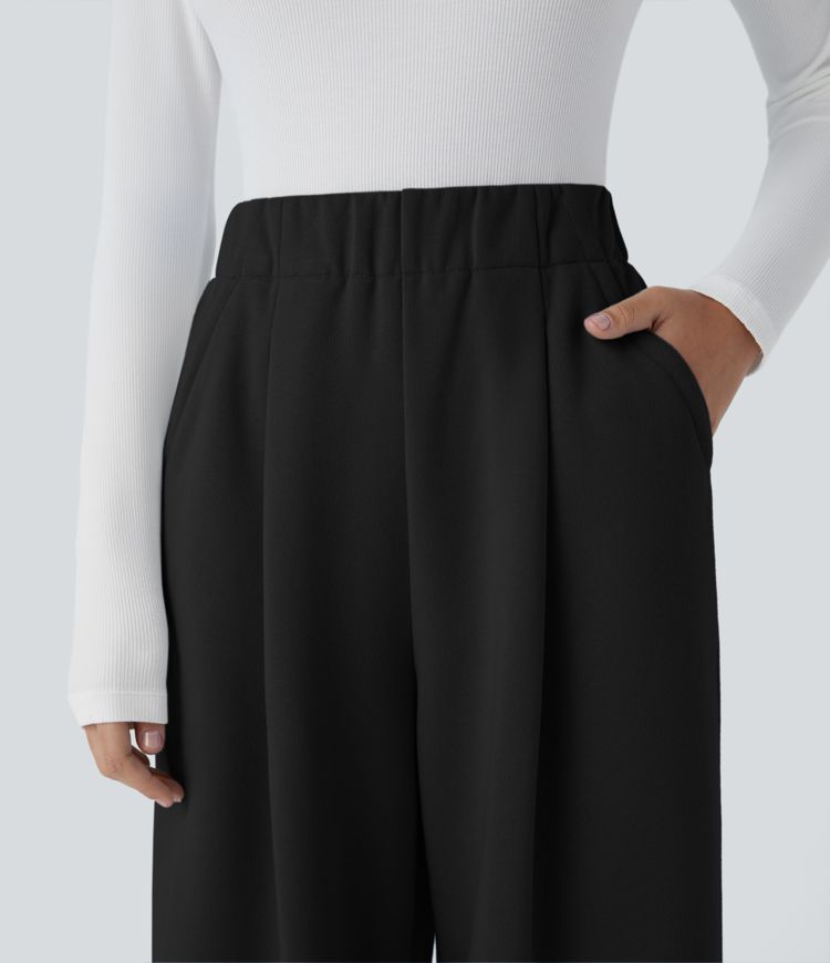 Pantalón polar tiro alto bolsillo lateral pierna ancha