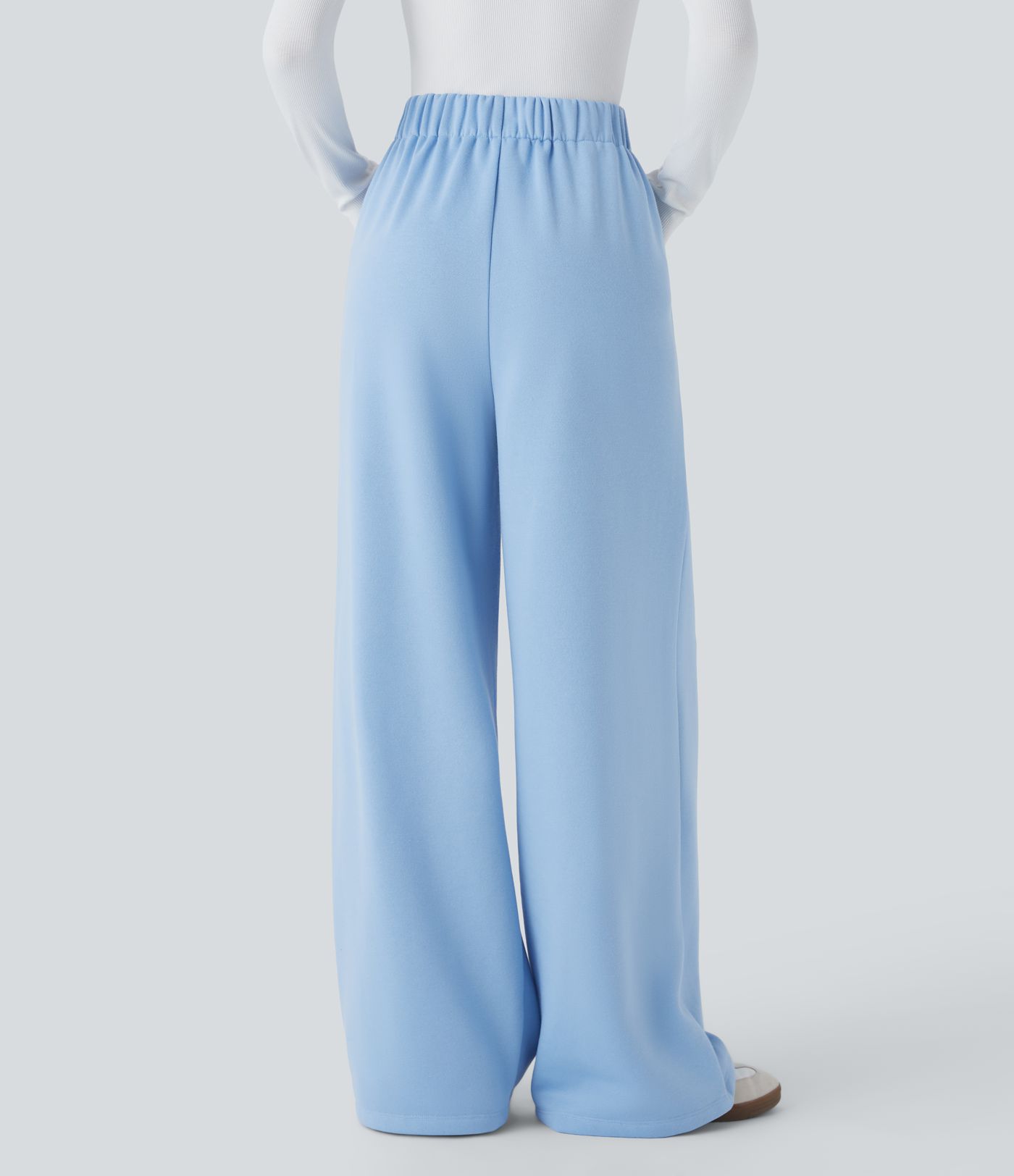High Waisted Pocket Wide Leg Fleece Casual Pants