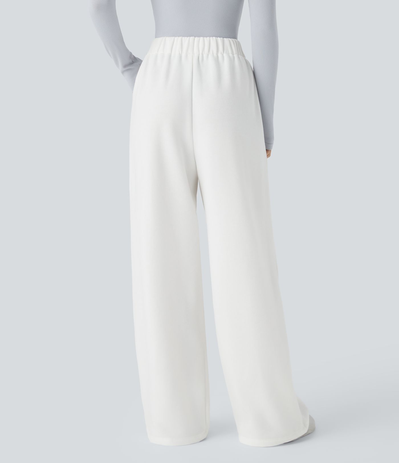 High Waisted Side Pocket Wide Leg Fleece Casual Pants