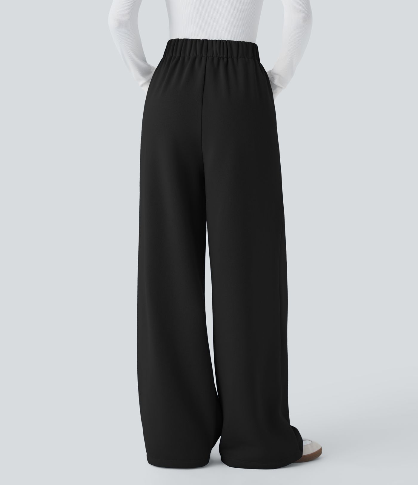 Pantalón polar tiro alto bolsillo lateral pierna ancha