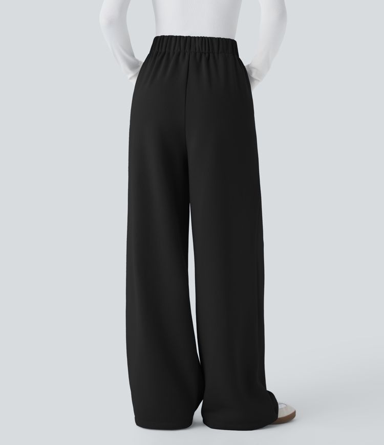 Pantalón polar tiro alto bolsillo lateral pierna ancha