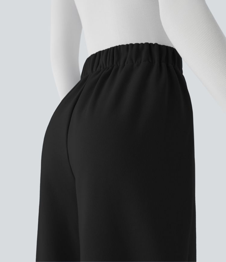 Pantalón polar tiro alto bolsillo lateral pierna ancha