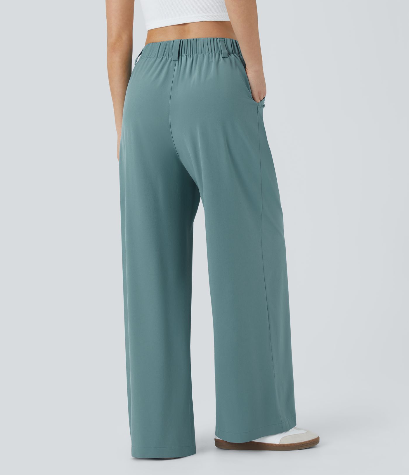 Breezeful™ Pantalones Palazzo casuales de pierna ancha con bolsillos de cintura alta, sólidos, de secado rápido