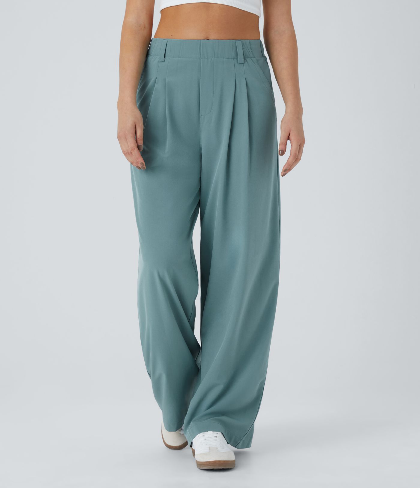 Breezeful™ Pantalones Palazzo casuales de pierna ancha con bolsillos de cintura alta, sólidos, de secado rápido