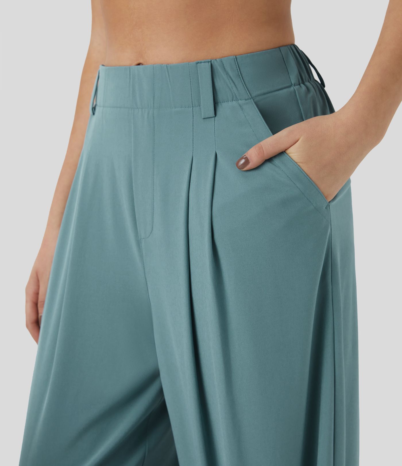 Breezeful™ Pantalones Palazzo casuales de pierna ancha con bolsillos de cintura alta, sólidos, de secado rápido