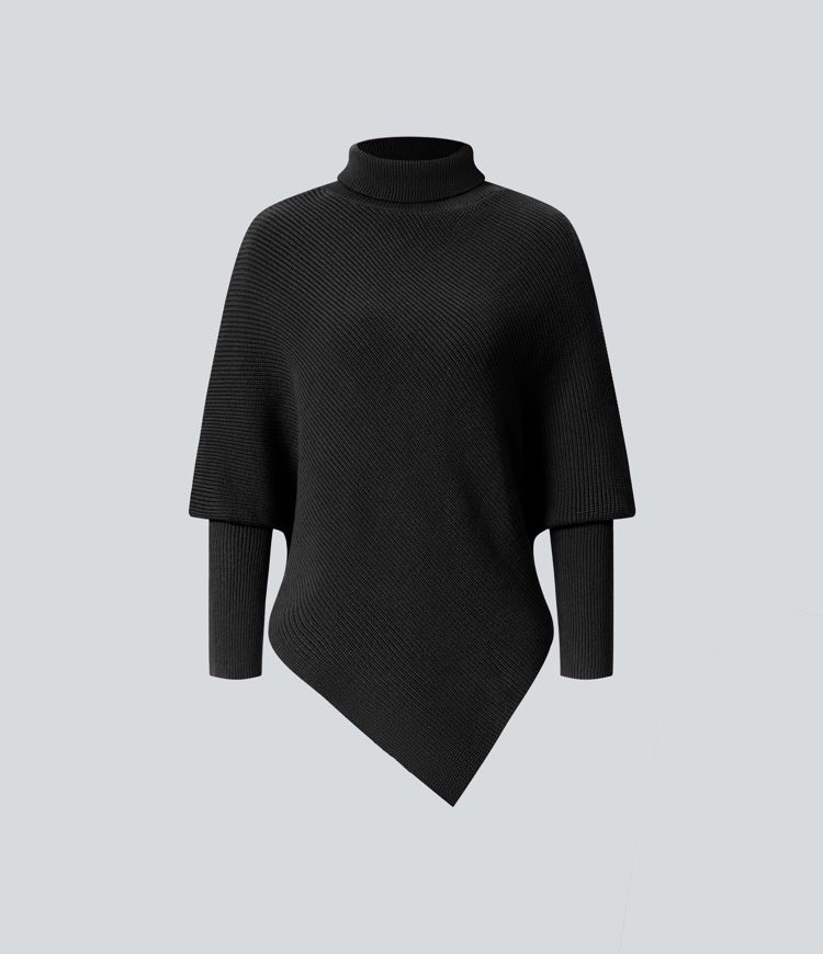High Neck Long Sleeve Asymmetric Hem Work Jumper