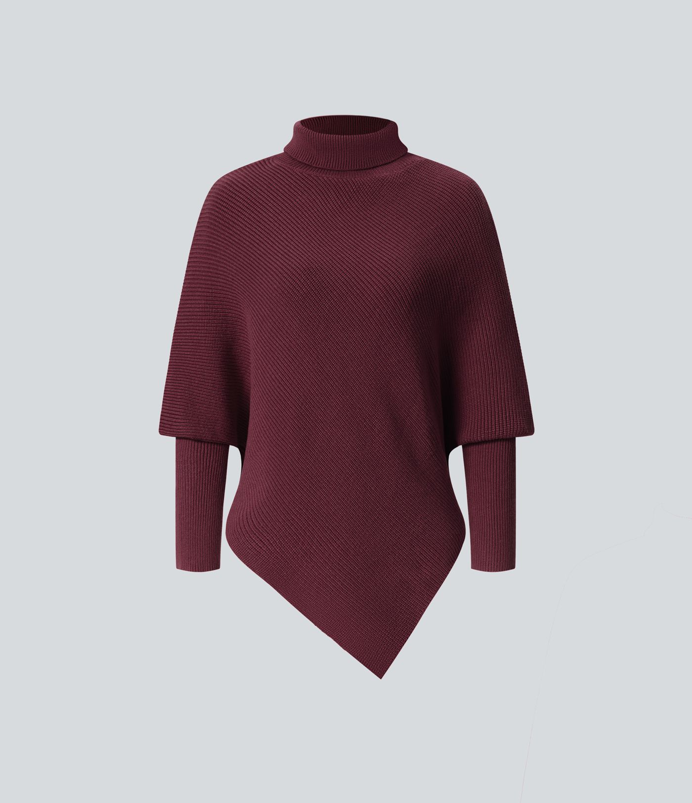 High Neck Long Sleeve Asymmetric Hem Work Sweater