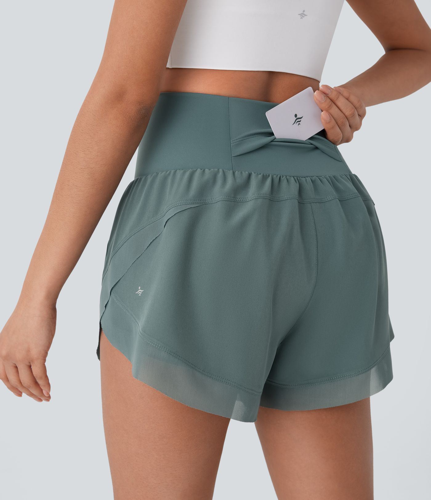 2-in-1 Laufshorts mit hohem Bund, kontrastierendem Netzstoff und abgerundetem Saum - 7,62 cm