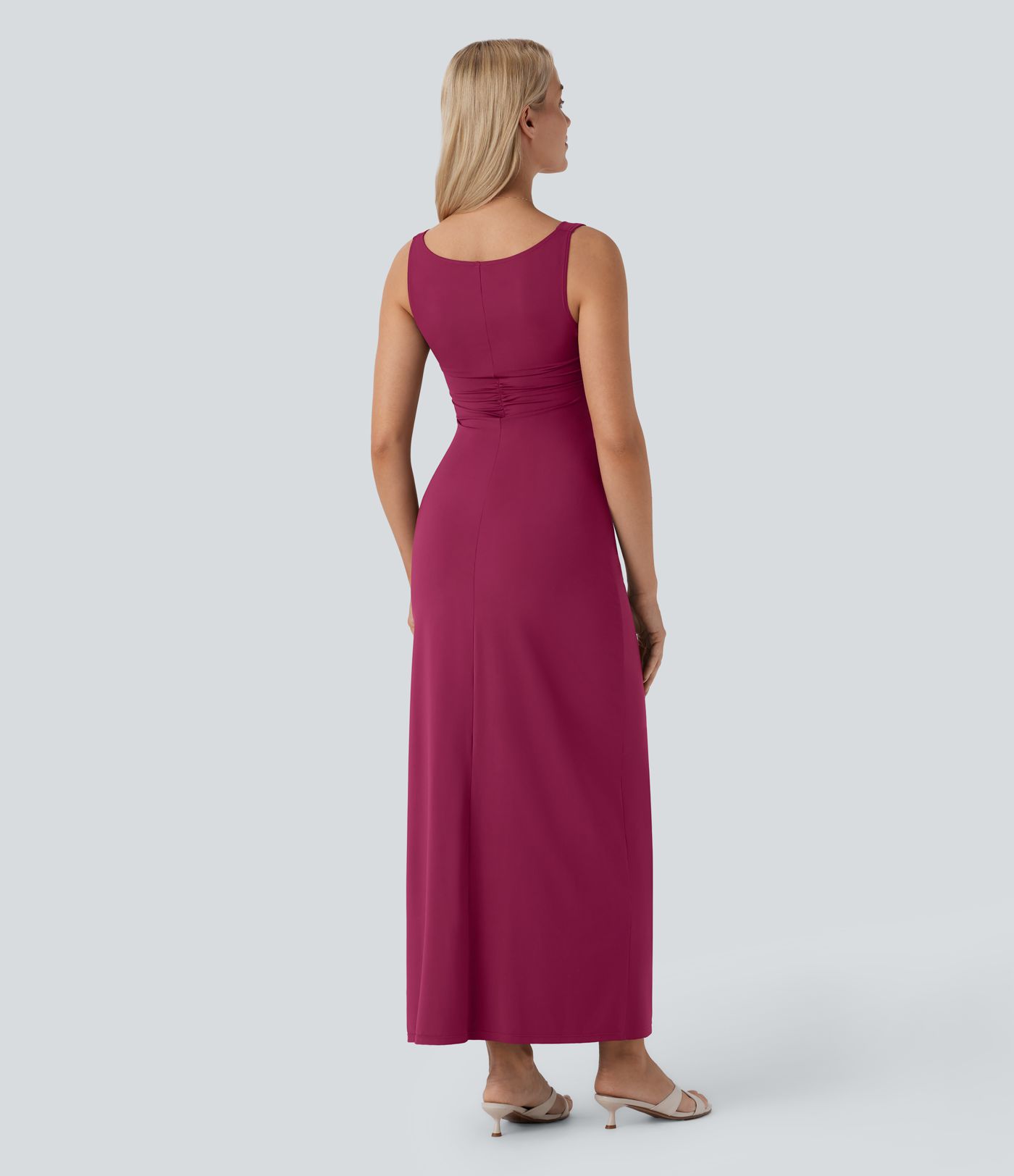 Cowl Neck Sleeveless Ruched Slim Maxi Party Dress