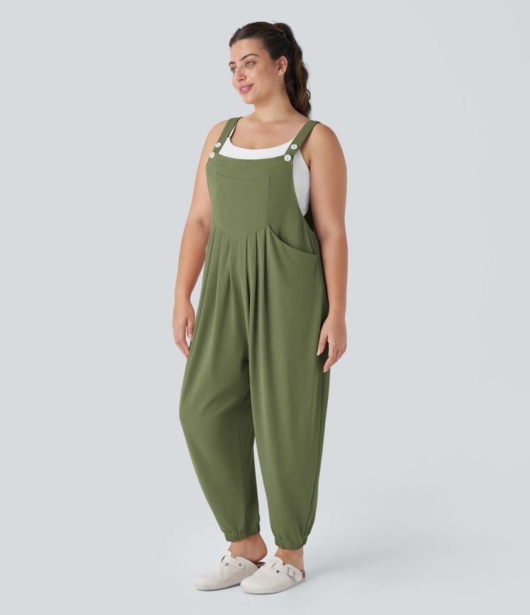 Taschen Waffel Casual Plus Size Jogger Latzhose