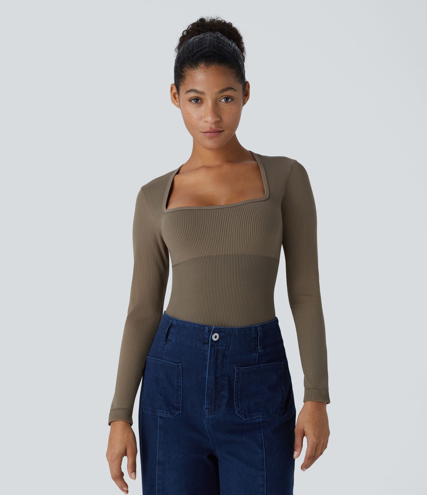 Combinaison lisse décolleté carré à manches longues sans couture OneForm Seamless Flow