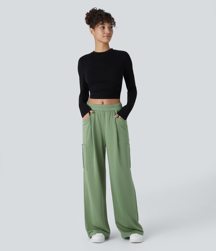 Mid-High Waist Multi-Pocket Casual Cargo Pants