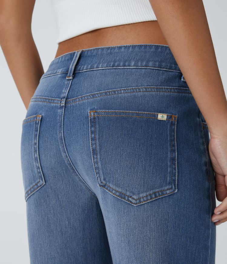 Jeans Halara Flex™ Denim elástico lavado pierna recta cierre botón múltiple bolsillo tiro bajo