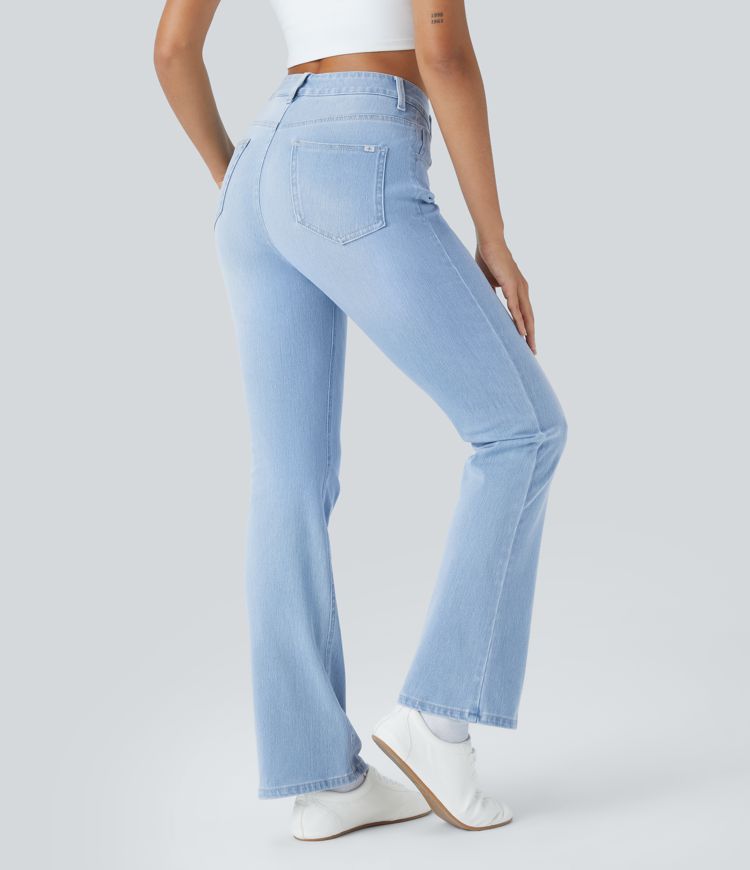 HalaraMagic™ High Waisted Multiple Pockets Washed Stretchy Knit Casual Bootcut Jeans