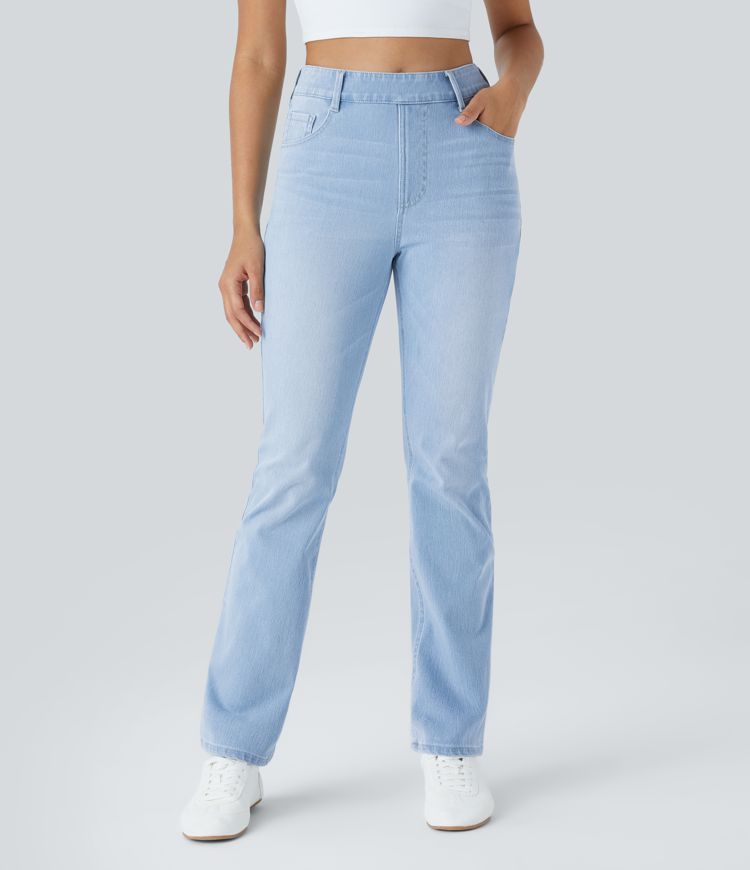 HalaraMagic™ High Waisted Multiple Pockets Washed Stretchy Knit Casual Bootcut Jeans