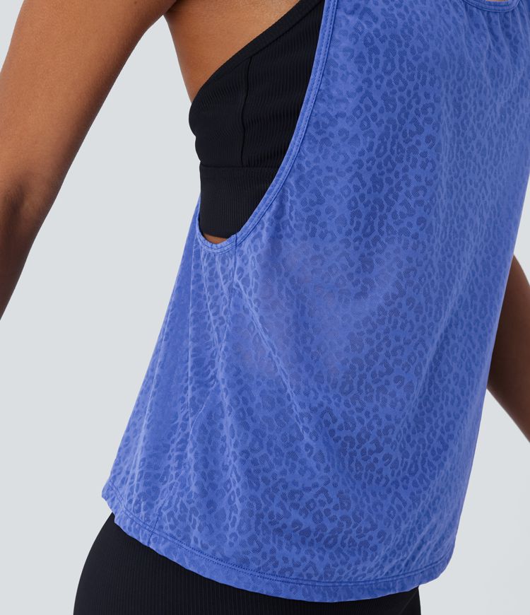 Sheer Racerback Leopard Jacquard Training Tank Top
