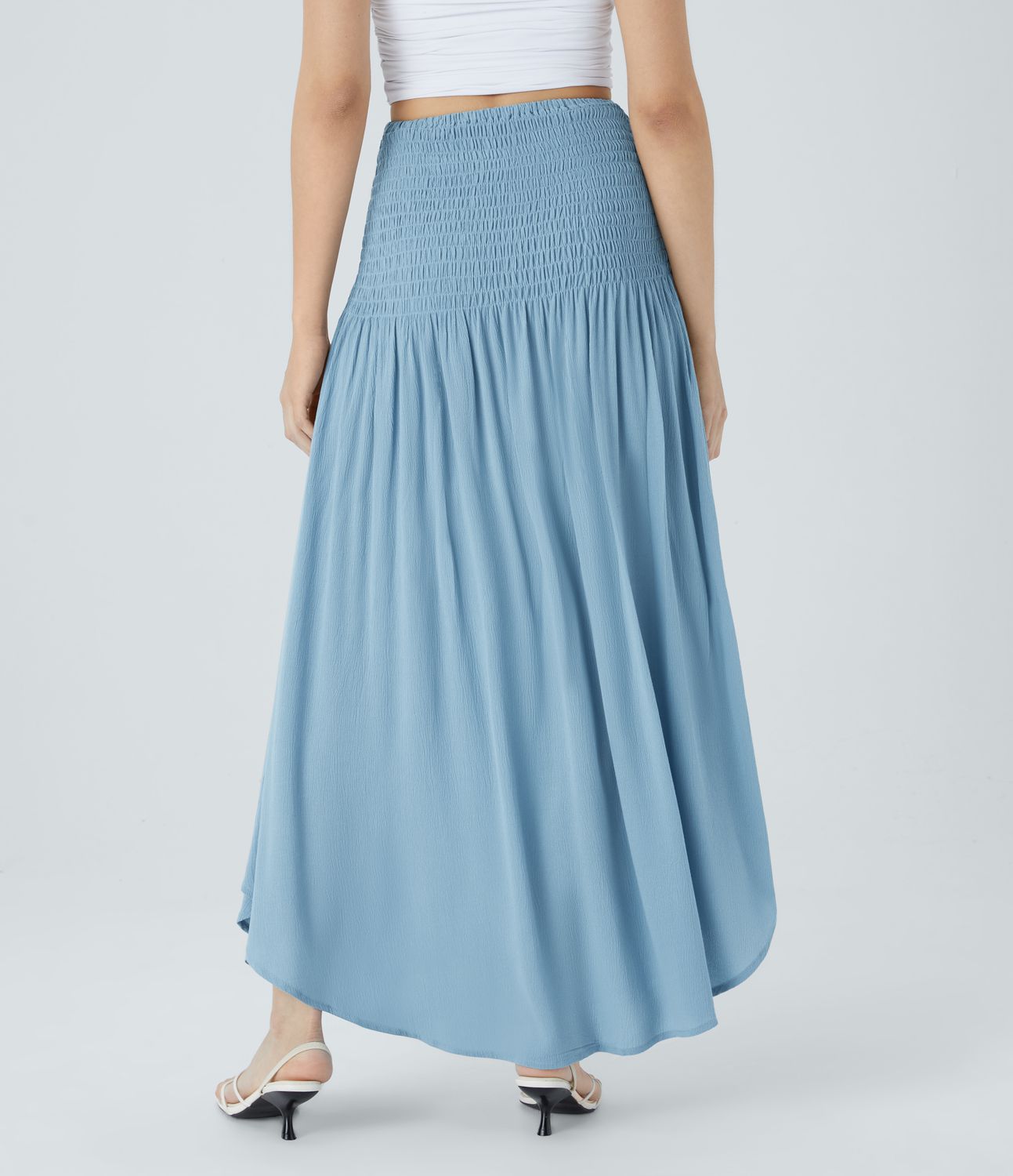 High Waist Shirring Tie Front Pleats Maxi Resort Skirt