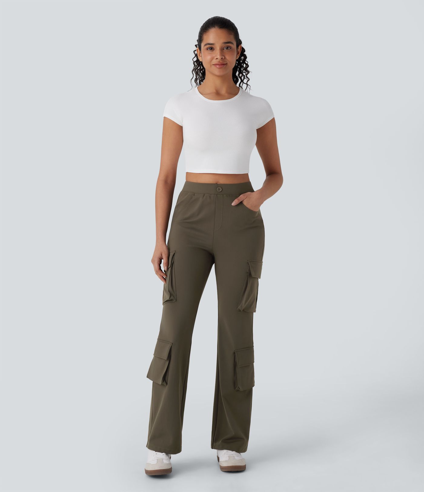 DayStretch High Waist Pockets Flare Casual Cargo Pants