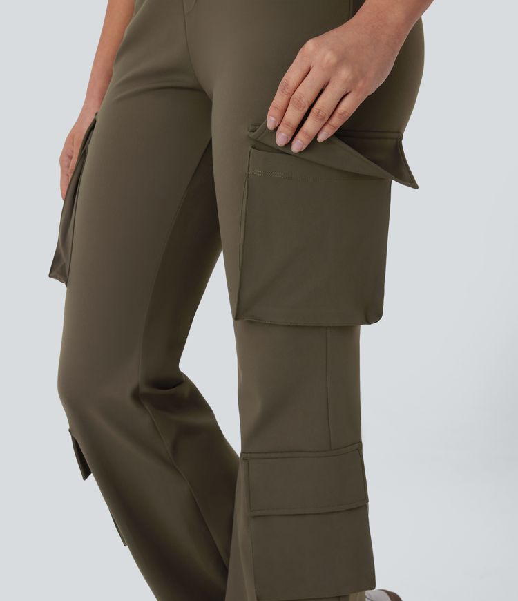 High Waist Pockets Flare Casual Cargo Pants