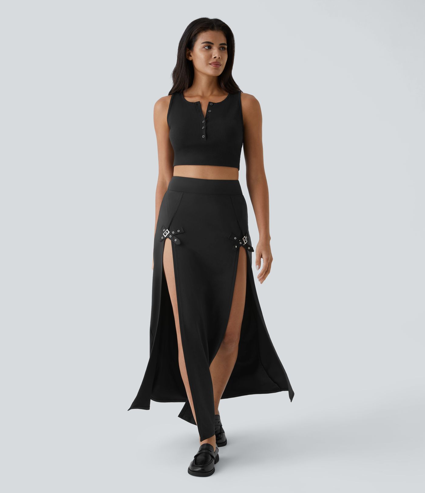 Vysoký pas Dekorativní spona 2v1 Maxi Casual Sukně