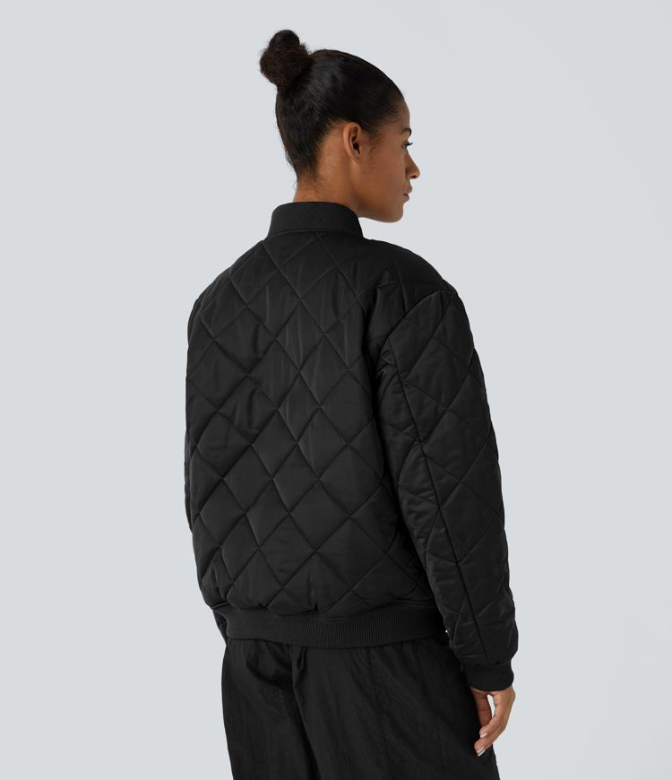 Water Repellent Snap Button Side Pocket Relaxed Casual Baseball Padded Jacket