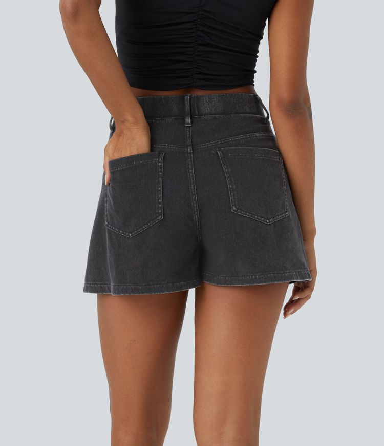 Halara Flex™ High Waist Back Pocket Stretch Knit Denim Casual Shorts 2.5''