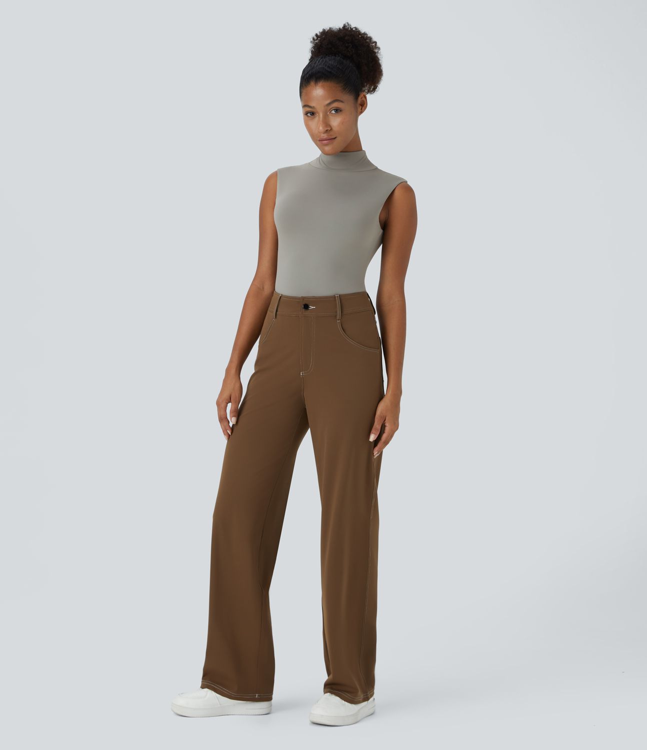 Stand collar sleeveless casual bodysuit