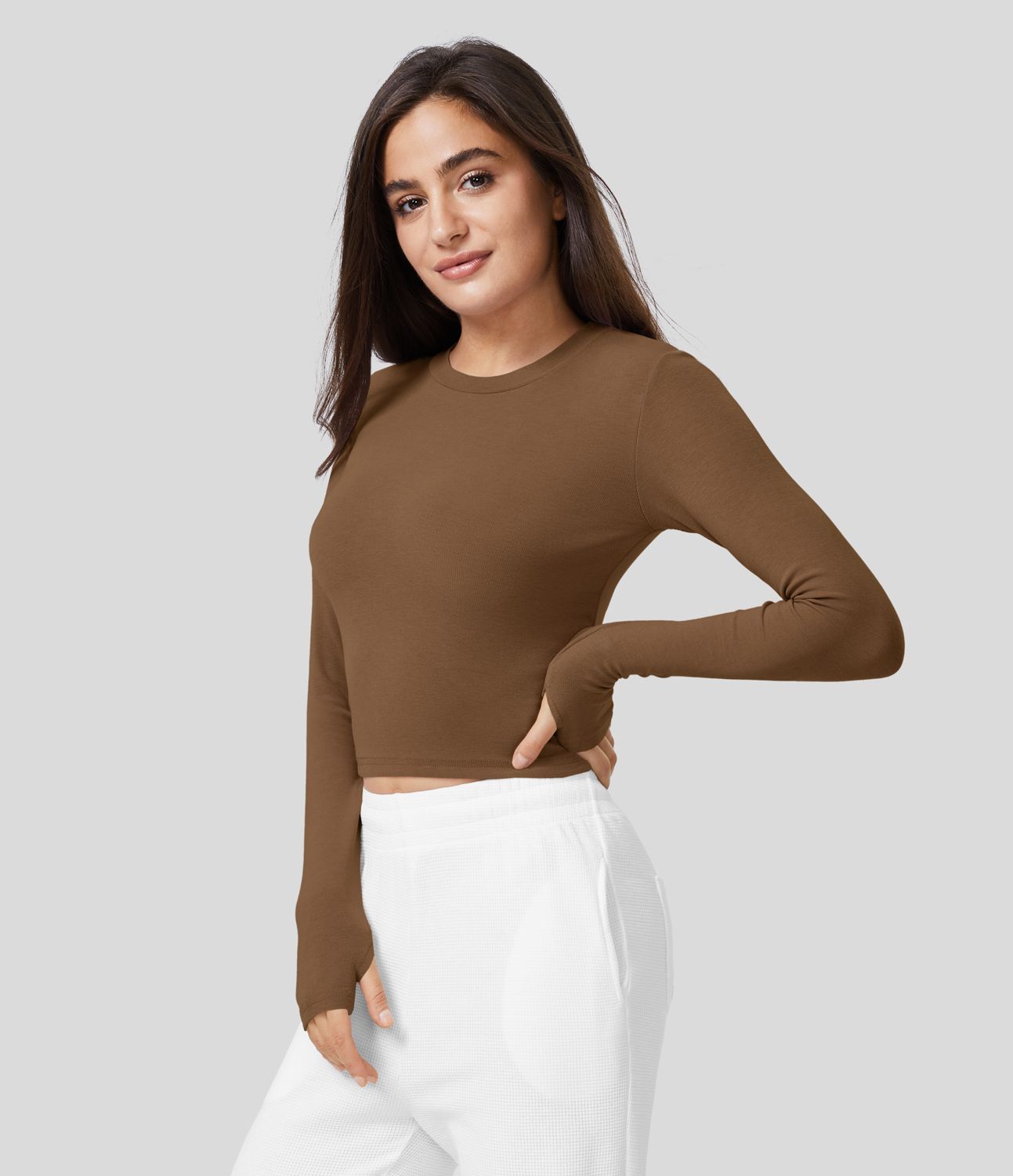 Ruffled, cut-out, cropped top made of cotton with drawstring thumb hole