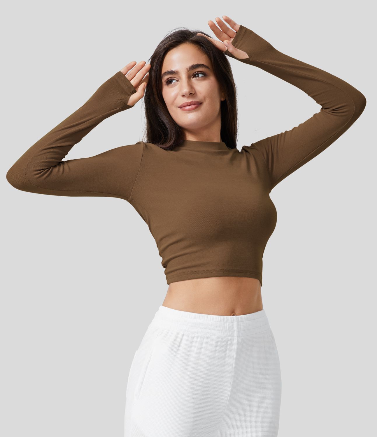 Ruffled, cut-out, cropped top made of cotton with drawstring thumb hole