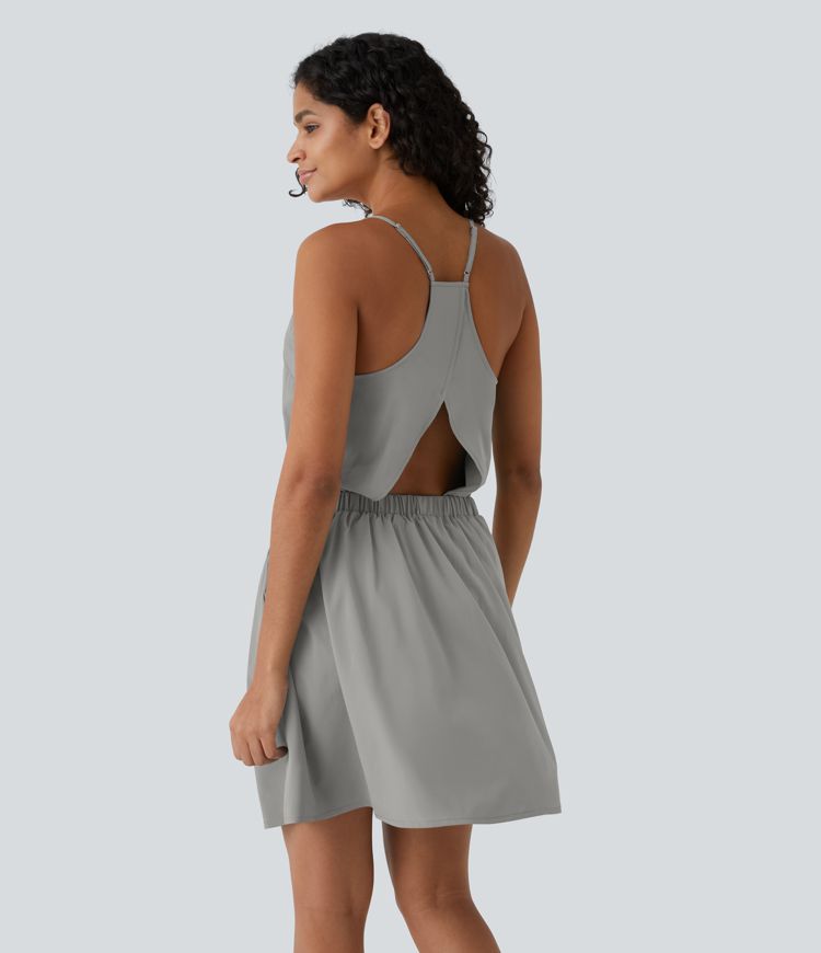 Breezeful™ Cut Out Pocket Pleated Mini Quick Dry Casual Dress