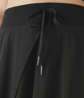 Plus Size Midirock mit hohem Bund aus kontrastierender Netzstoff mit Kordelzug, 2-in-1-Seitentasche