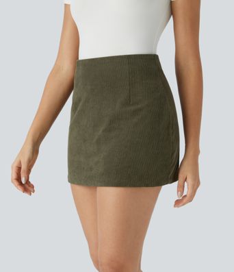 Jupe mini trapèze en velours, queue haute, style décontracté, avec fermeture éclair invisible — 2‑en‑1